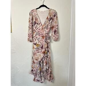 Mi Ami Floral Wrap Maxi Dress with Ruffle Hem size small
